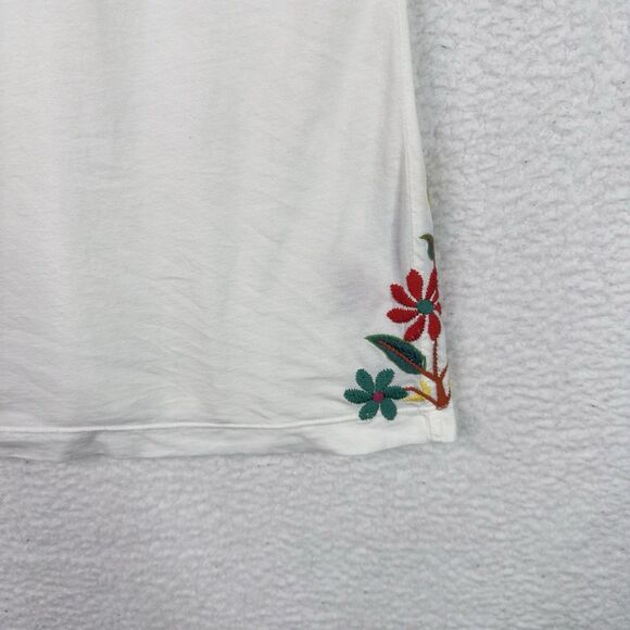 Johnny Was T-Shirt Floral Embroidered White S 100% Cotton Short Sleeve Boho Chic - Picture 9 of 13
